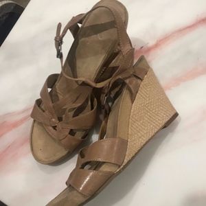 A2 By Aerosoles Genuine Leather Tan Wedge Sandal